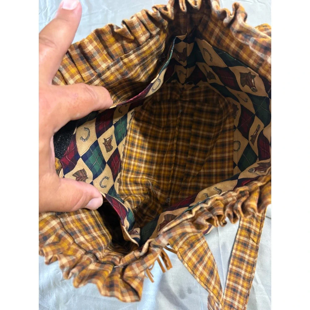 Kids Equestrian Horse Plaid Fringe Tote Bag Western Horseshoe Handbag Multi boho